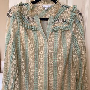 Blouse - round neck ruffle blouse